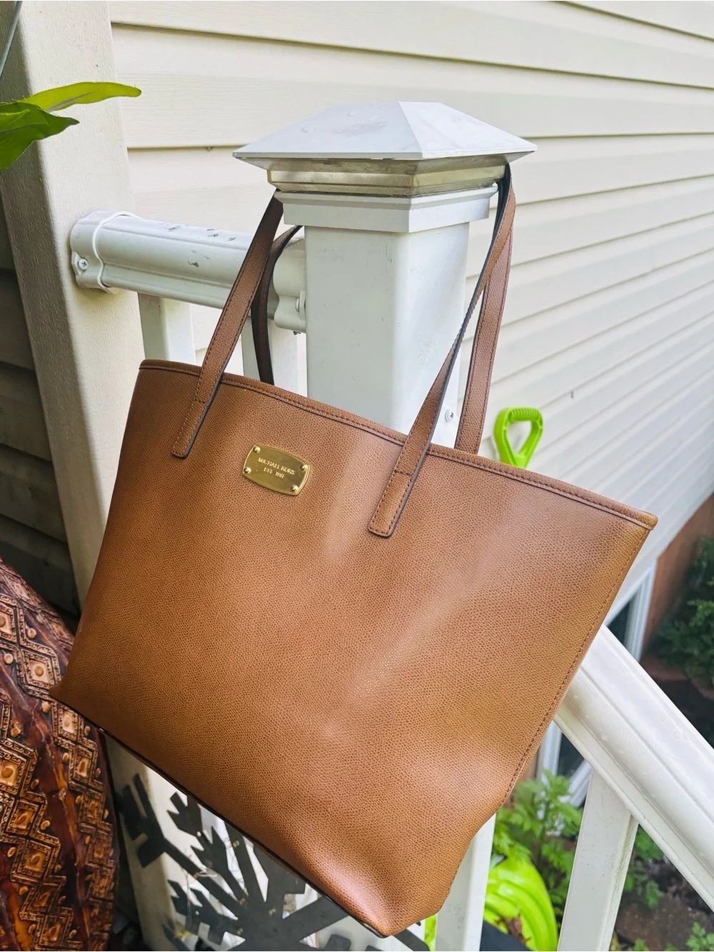Michael Kors Brown Leather Tote with Gold Tone Logo